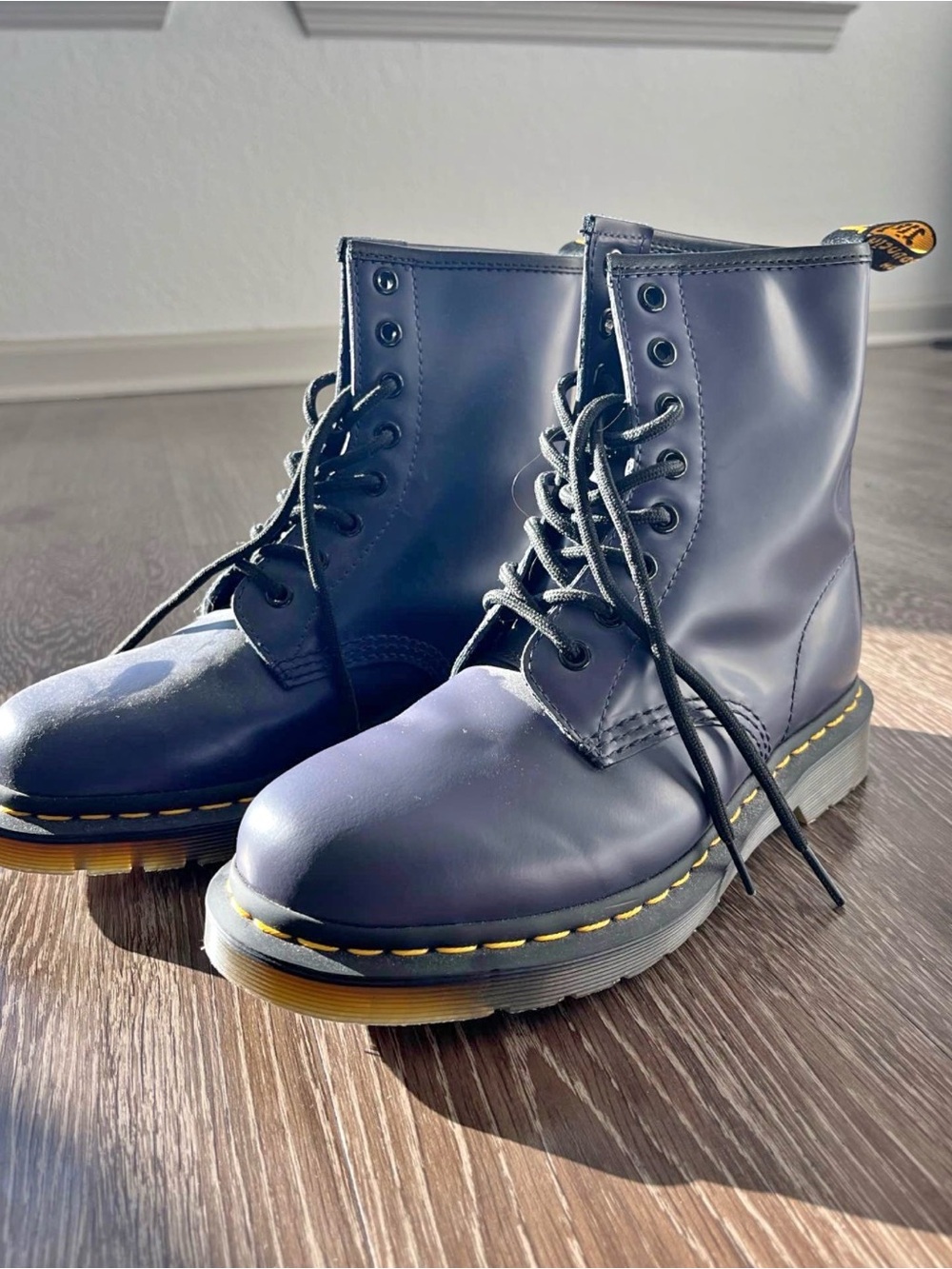 Indigo Lace-Up Dr. Martens with Yellow Stitching